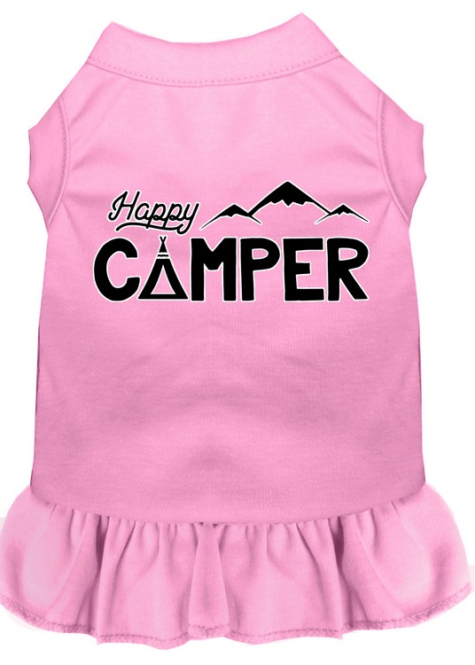 Happy Camper Screen Print Dog Dress Light Pink XS